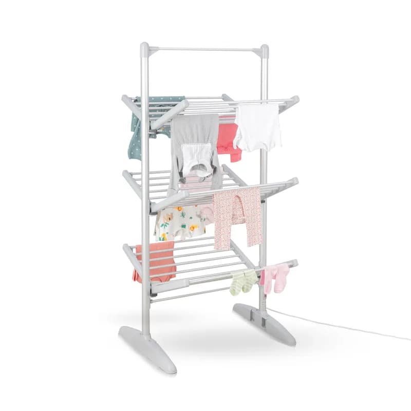 Minky sureDRI white three-tier heated airer with angled arms and laundry